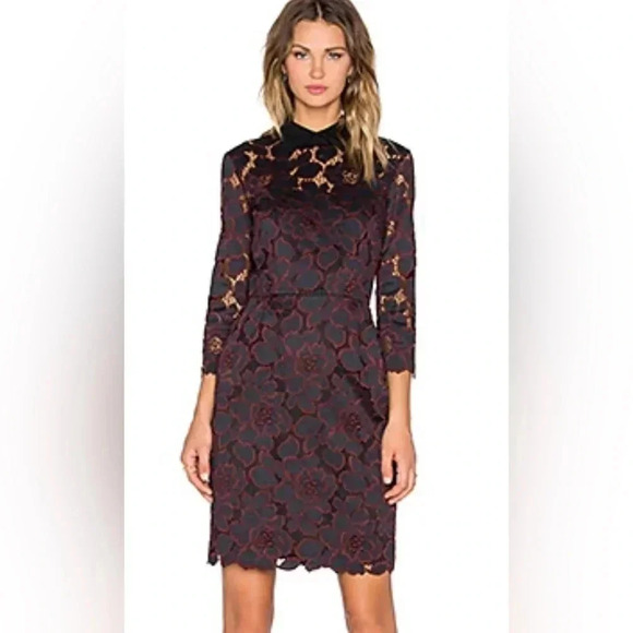 Trina Turk Size 2  Black & Brandywine Lace Killian Mini Dress - Picture 1 of 9